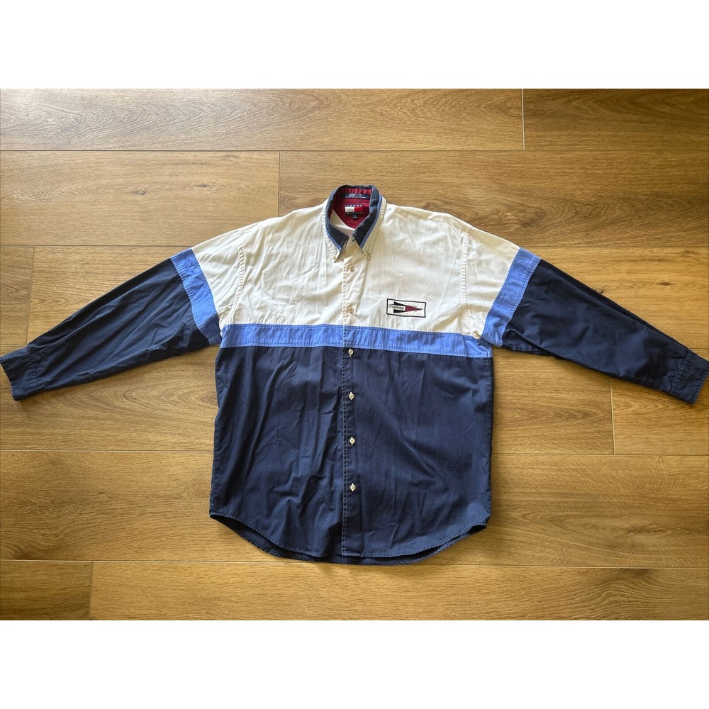 VIntage Tommy Hilfiger Mens Button Up Long Sleeve Pendant Flag Logo Men’s Medium